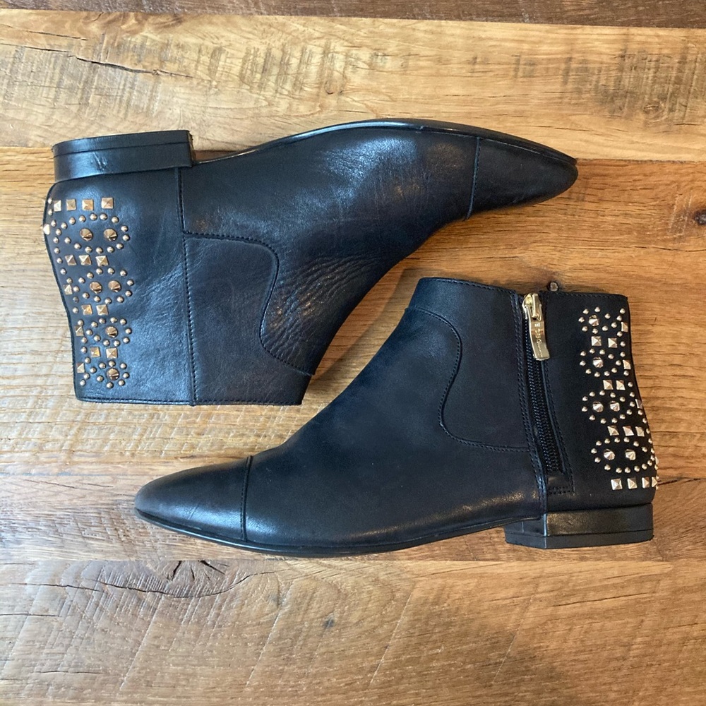BCBG black bootie with gold stud details